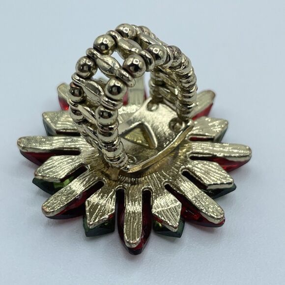 Stunning Acrylic Gold Tone Stretch Poinsettia Flower Boho Ring Statement Cute - Picture 4 of 6